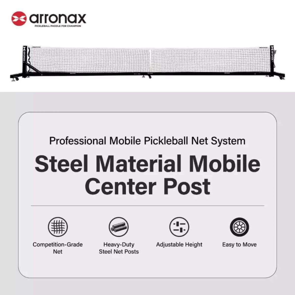 arronax-tournament-grade-pickleball-net-6 ARRONAX Tournament-Grade Pickleball Net เน็ตพิกเกิลบอล เกรดแข่งขัน โครงเหล็กกันสนิม พร้อมล้อล็อก - arronax tournament grade pickleball net 6