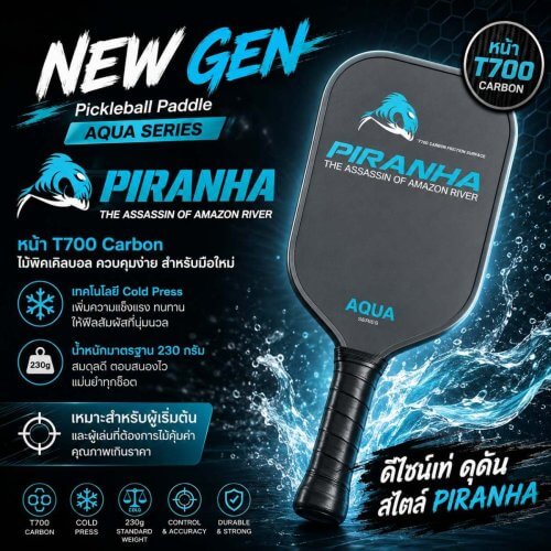 AQUA Piranha Pickleball Paddle T700 Carbon | ไม้ Pickleball Cold Press คอนโทรลง่าย สปินดี